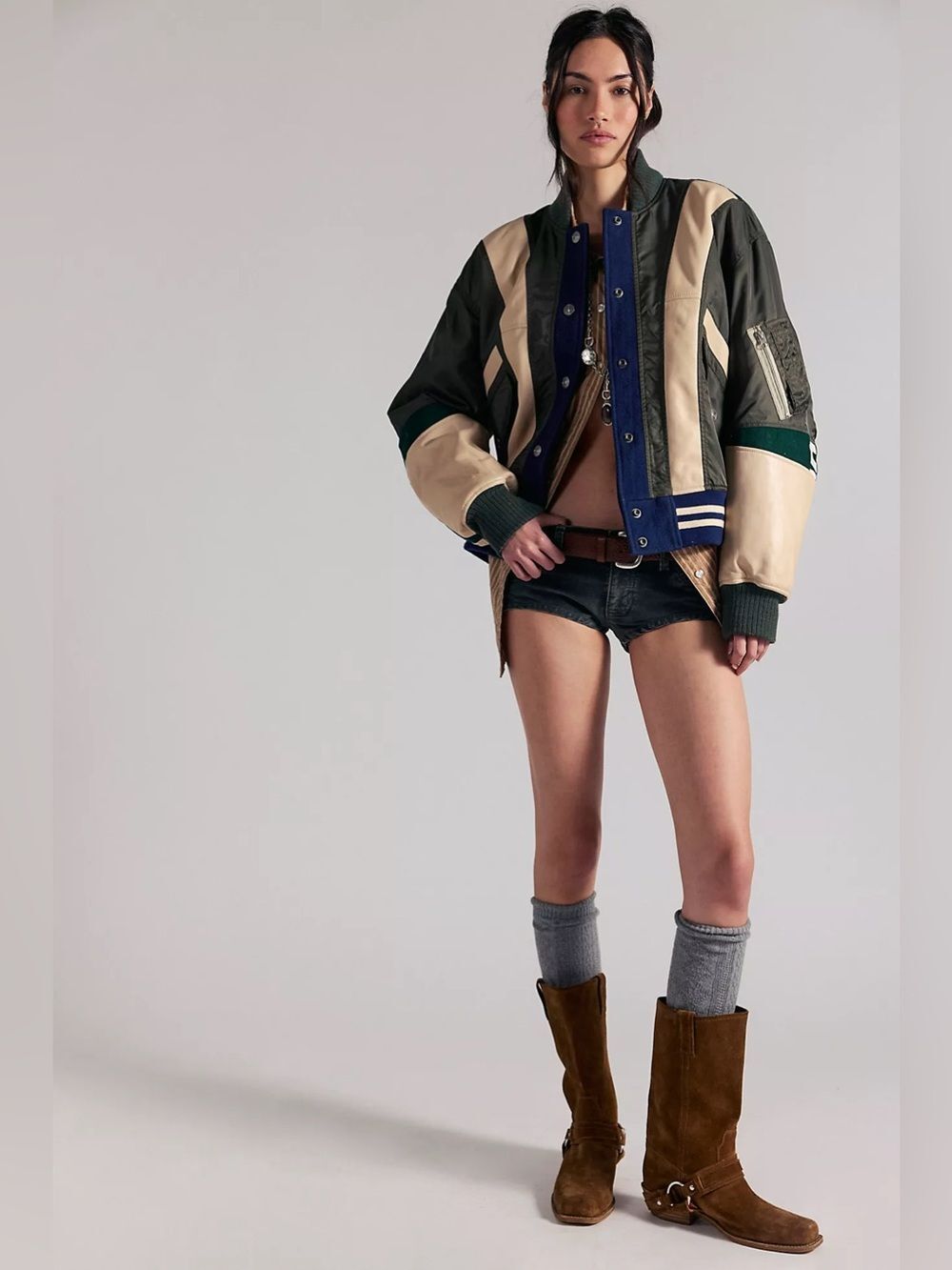 New Free People We The Free Triple Kick Novelty Bomber Jacket Size S - Picture 6 of 10